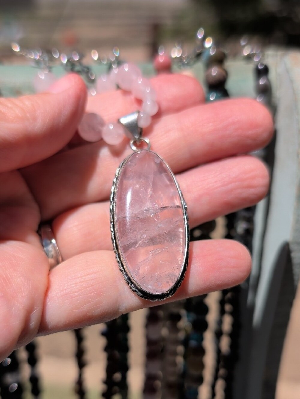 Rose Quartz Beaded Pendant Necklace - Pink - Picture 3 of 4